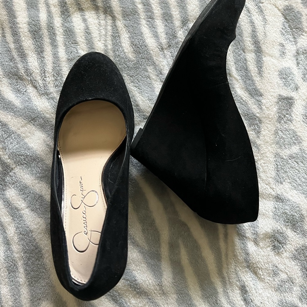 Jessica Simpson Black Swede Wedges